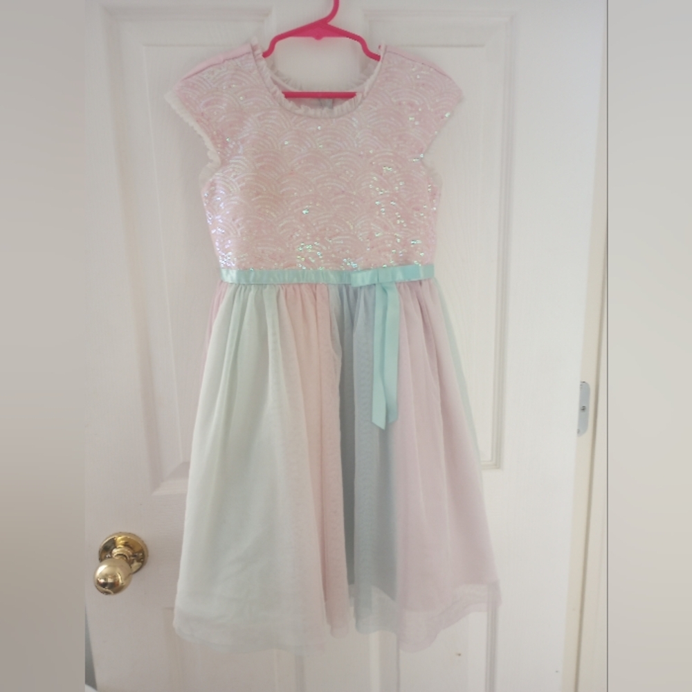 Jona Michelle Pink And Teal Sequin And Tulle Dress